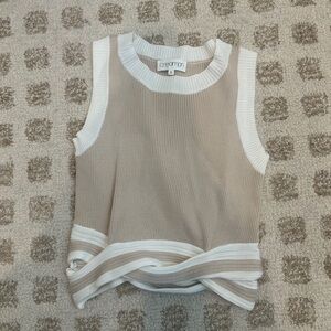 Cream and Tan Sleeveless Knit Top